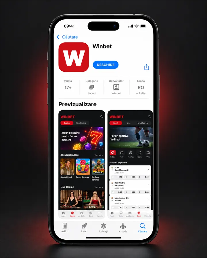 Aplicația Winbet pentru iPhone, instalată din App Store
