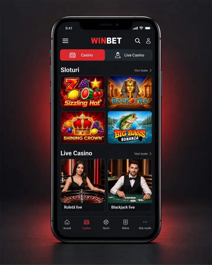Sloturi și mese live în aplicația Winbet pe telefon