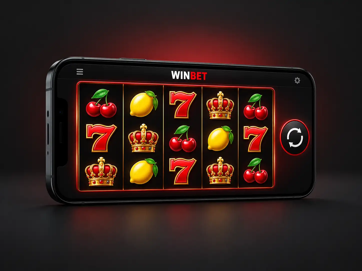 Slot Winbet Casino deschis pe un smartphone, în modul peisaj