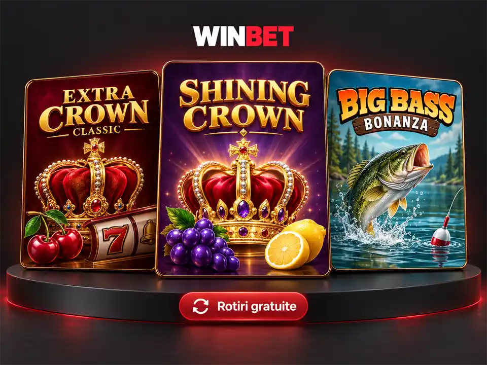 Sloturile Extra Crown Classic, Shining Crown și Big Bass Bonanza, folosite în ofertele cu rotiri gratuite Winbet